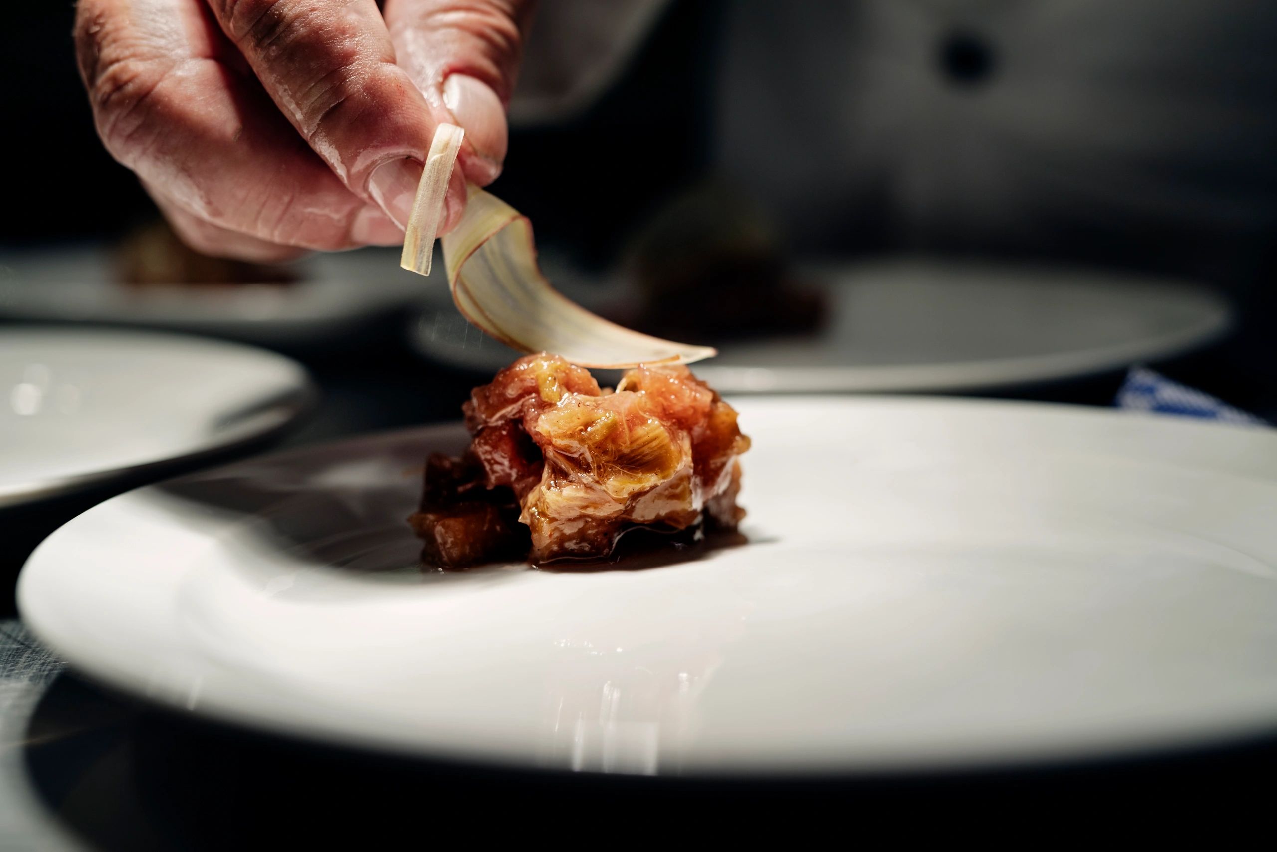 Chef plating dessert detail